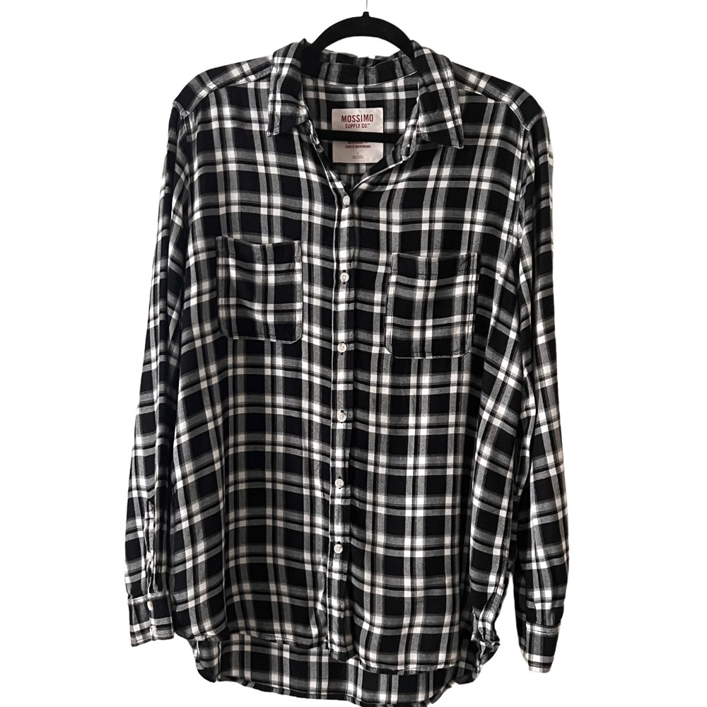 MOSSIMO SUPPLY CO. Womens Flannel Shirt Black Plaid Boyfriend Fit Sz Large